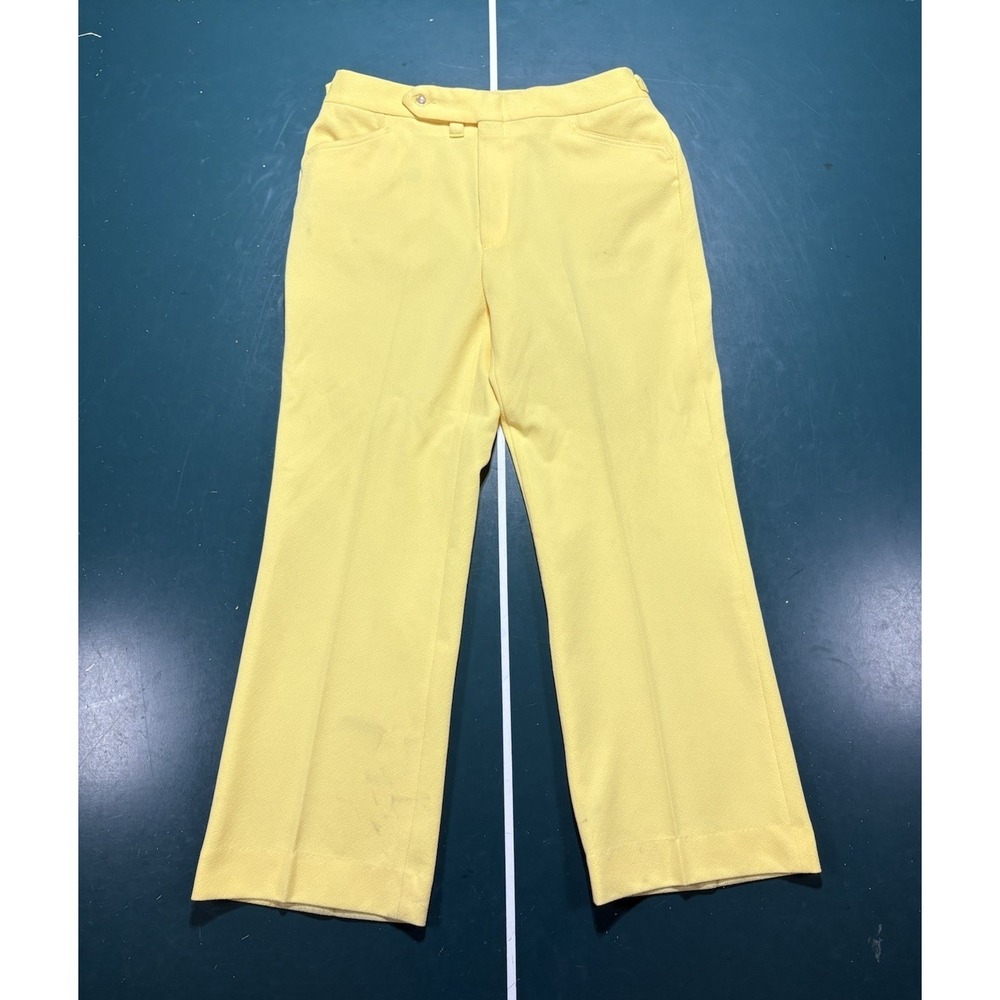 Vintage Montgomery Ward Disco Flare Pants 34x30 Yellow 70s Hippie Mod Pastel